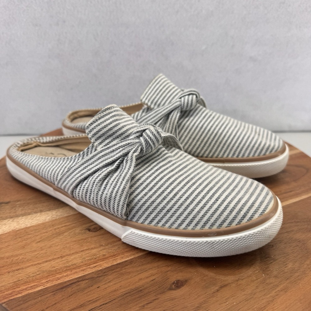 Margaritaville Women's 10 Sailor Slip On Canvas Knot Striped Mule Flats Shoes